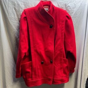 Elegant Scarlet Double-Breasted Pea Coat